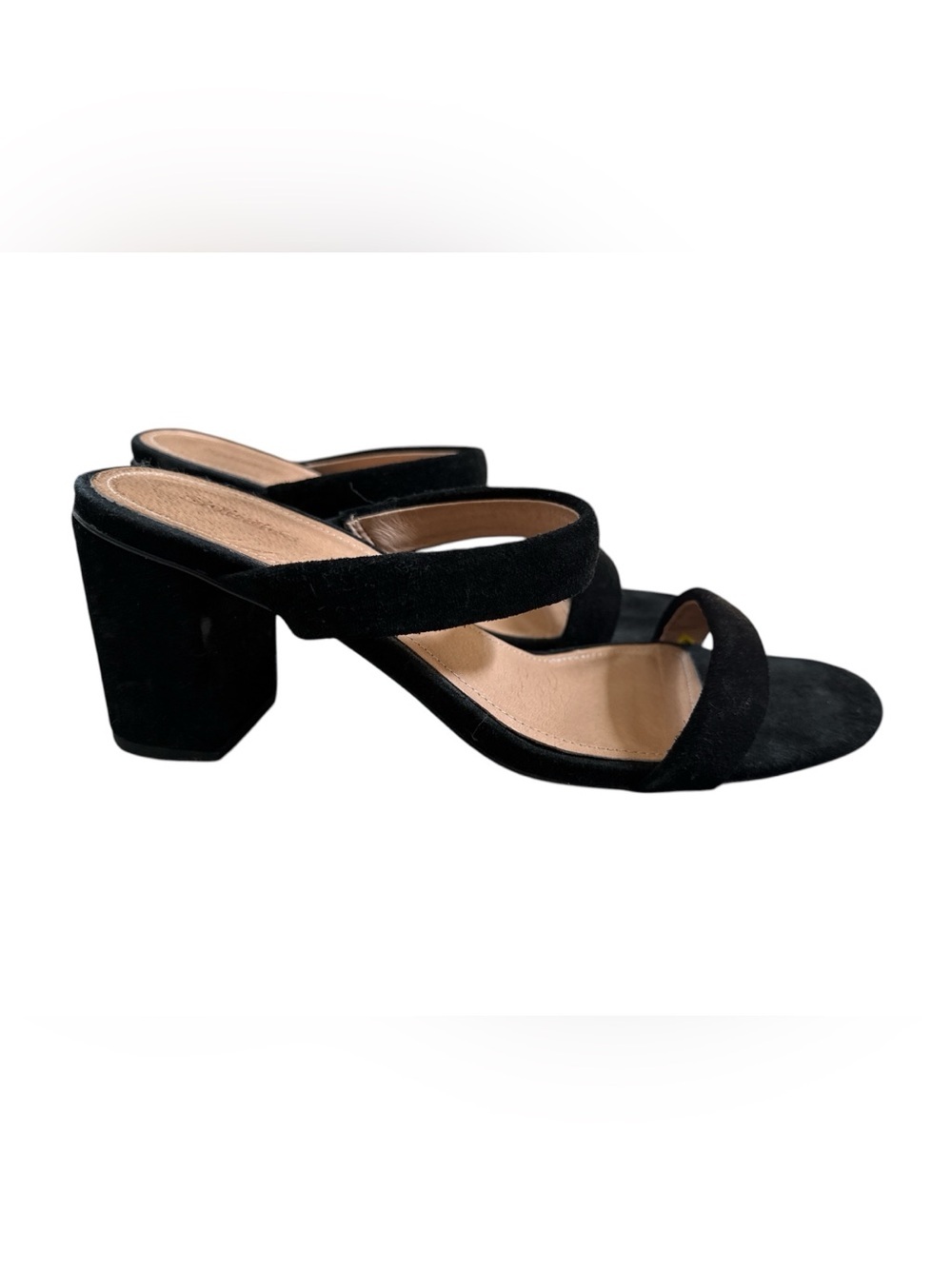 Soludos Black Suede Two-Strap Block Heel Sandals